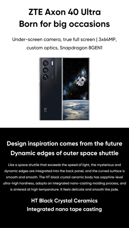 ZTE Axon 40 Ultra Space Edition 5G Smartphone with UDC Tech Snapdragon 8Gen1 6.8" 120Hz AMOLED Screen Dual SIM 5000mAh 18GB+1TB