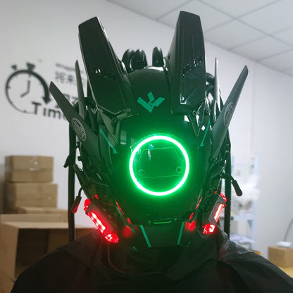 JAUPTO Cyberpunk mask  round lights with woven masks role-playing Halloween suitable for party music festival accessories