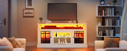 TV Stand for 75/65 Inch TVs with Adjustable Shelves and Glass Doors, Modern Entertainment Center TV Media Console Table