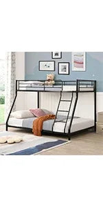 Twin Over Twin Metal Bunk Bed with Trundle Heavy Duty Bunk Beds Frame with 2 Side Ladders Convertible Bunkbed with Safe