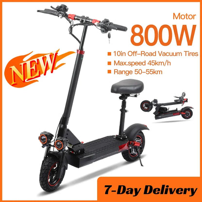 Motor 800W Folding Electric Scooters With Seat For Adults Commuter 28MPH Fast Foldable E-Scooter Off-Road Tires Electric Scooter