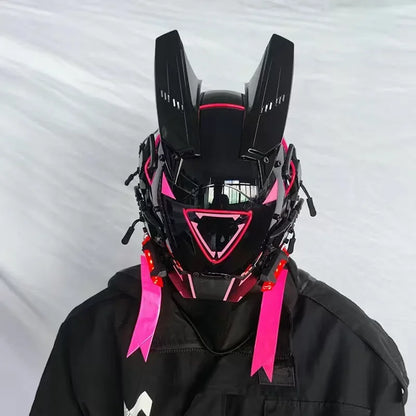 Round Light Wing Braid Triangle Light Festival LED Light Techno Sense Boy Helmet Cosplay Mask  Mascaras Cyberpunk Mask