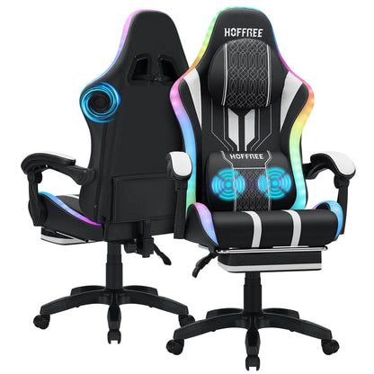 Ergonomic RGB Massage Gaming Chair w/ bluetooth Speakers Footrest Office Chair - MarvelouStoree