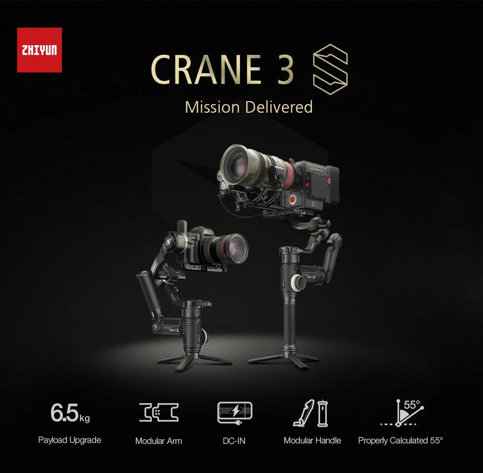 Zhiyun CRANE 3S 3-axis Handheld Gimbal Camera Stabilizer Support 6.5KG DSLR Camcorder Video Cameras for Nikon Canon