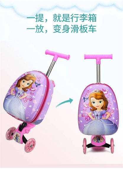 New cute skateboard suitcase scooter children's trolley luggage box 16 " boys and girls lovely carry-on bag student travel case