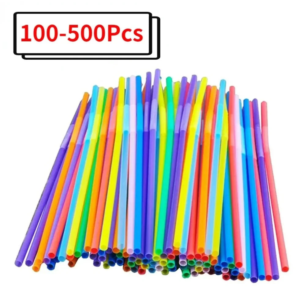 100-500Pcs Plastic Straws Multicolor Disposable Drink Straw For Home Kitchen Bar Party Beverage Cocktail Drinking Accessories