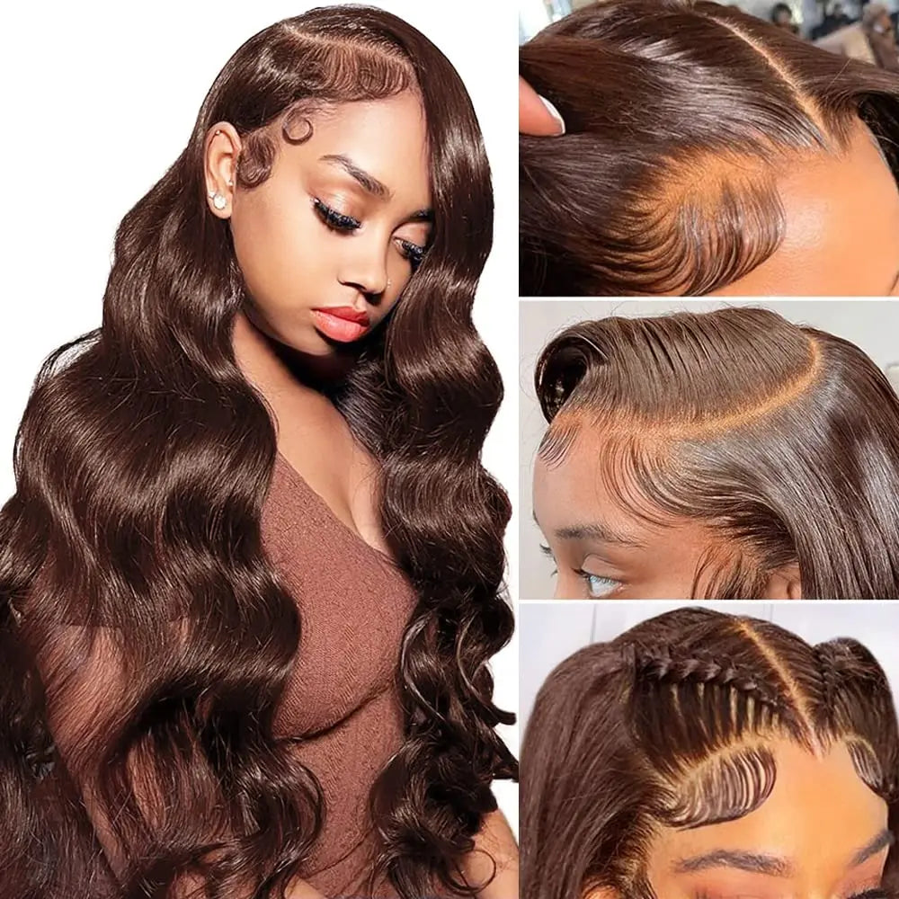 HD Chocolate Brown Body Wave Lace Front Wig Glueless Brazilian Brown 13x4 Lace Frontal Wigs For Women Human Hair Preplucked