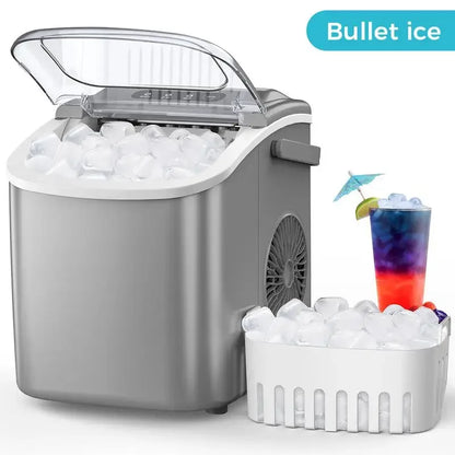 COWSAR Bullet Ice Maker Countertop with Self-Cleaning, 26.5lbs/24Hrs, 6 Mins/9 Pcs Bullet Ice, Portable Ice Maker