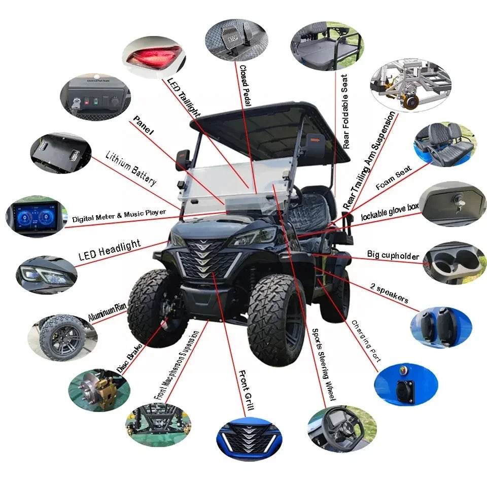 Customize New Club Sightseeing Golf Car 4/6 Seater 48V 60V Off-road Solar Electric Golf Cart - MarvelouStoree