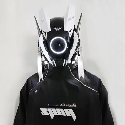 Cyberpunk Mask Round Light Wing Braid Triangle Light Festival LED Light Techno Sense Boy Helmet Cosplay Mask  Mascaras