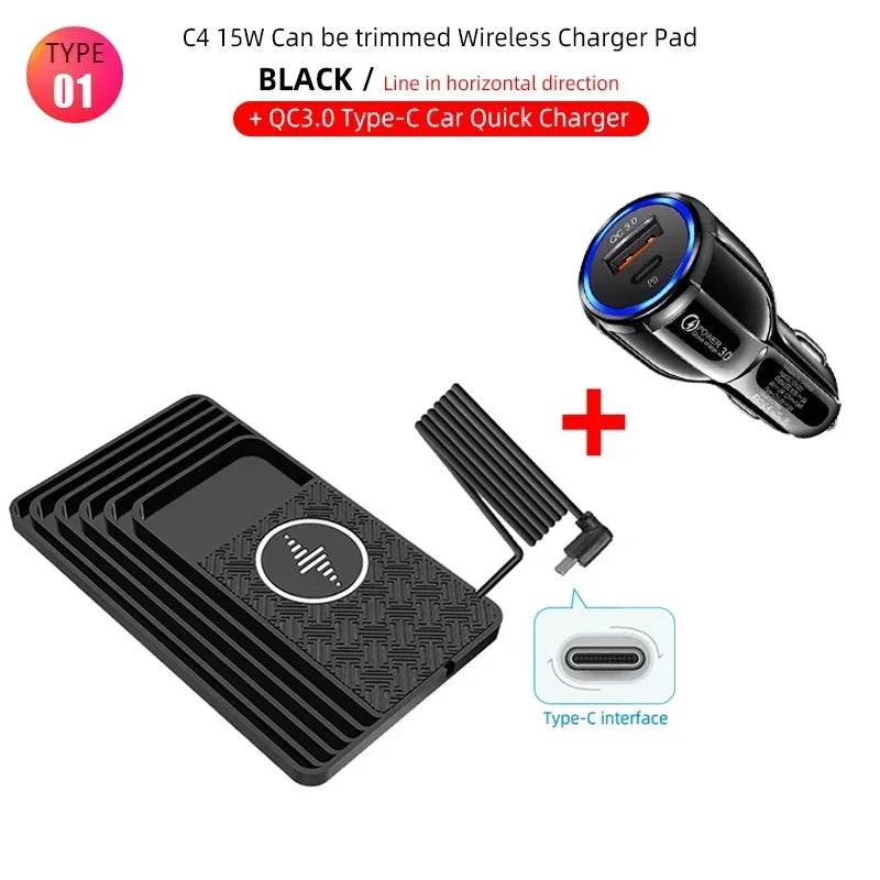 15W Fast Car Wireless Charger Pad for iPhone 15 14 13 12 X Samsung Huawei AirPods Phone Non-slip Quick Car Wireless Charging Pad - MarvelouStoree