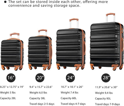 Luggage Set 4 Piece Luggage ABS hardshell TSA Lock Spinner Wheels Luggage Carry on Suitcase WHITE-BROWN, 6 piece set