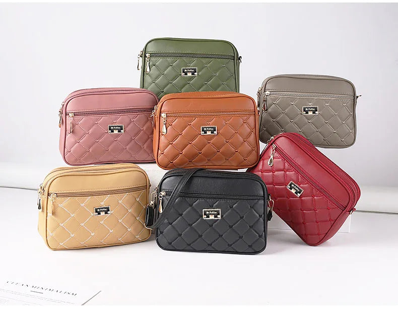 2024 Women's One Shoulder Small Square Handbag New Cross Border Foreign Trade Lingge PU Crossbody Versatile Small Messenger Bag