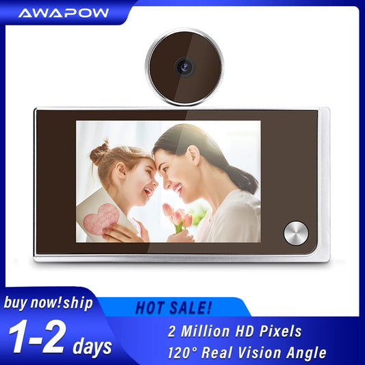 Awapow 3.5 Inch Doorbell Peephole Viewer Digital Door Camera 120° LCD 2 Million HD Pixels Cat Eye Door Bell Outdoor Monitor