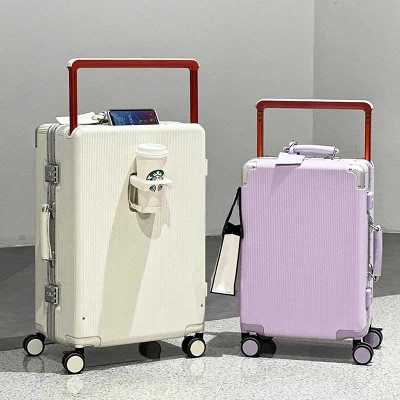 sushimu Suitcase Wide Handle Travel Suitcase Men 20 24 Carry-On Luggage Women PC Aluminum Frame Trolley Case