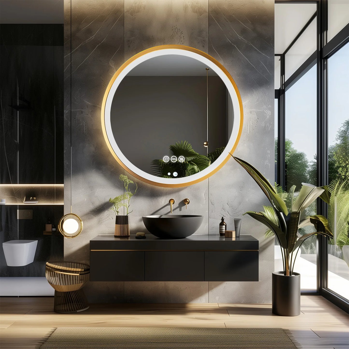 Wisfor 28x36 LED Lighted Bathroom Mirror with Bluetooth Speaker Smart Wall Vanity Mirror Anti-Fog Dimming 3 Lights