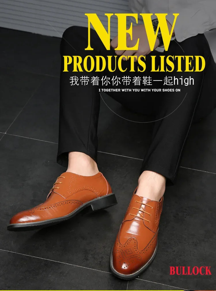 Fashion Black Brown Dress Shoes Mens Business Shoes PU Leather Oxford Social Luxury Shoes Boys Prom Casual Footwear Pointed Toe