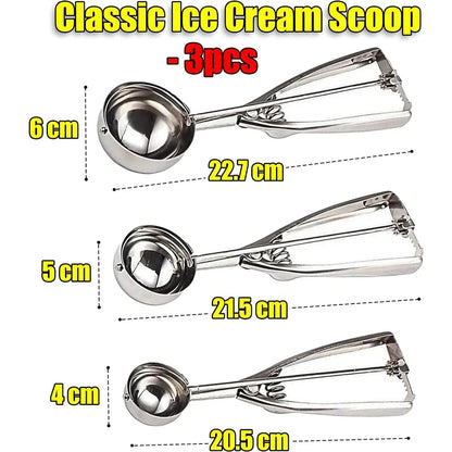 3PCS/Set Stainless Steel Ice Cream Scoops Set for Baking Easy To Clean Highly Durable Ergonomic Handle Cookie Dough Scoop Set