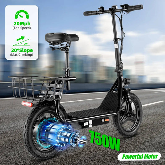 Peak 1200W Electric Scooters for Adults 14" Tire, 500Wh Battery, 30Miles Range, 20MPH Top Speed, Adjustable Electric Scooter