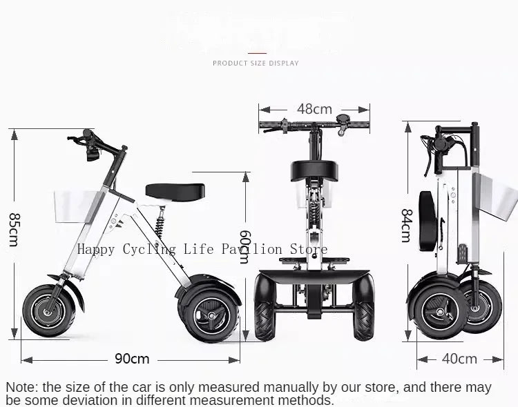 Folding Electric Tricycle With Removable Basket 48V 450W Mini Portable 3 Wheel Electric Scooter With Camping Trailer Support APP