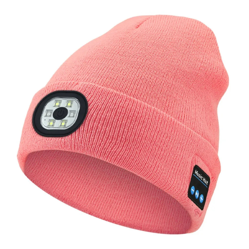 Bluetooth LED Light Woolen Hat Removable Rechargeable Music Warm Beanie With Button Battery Warning Light