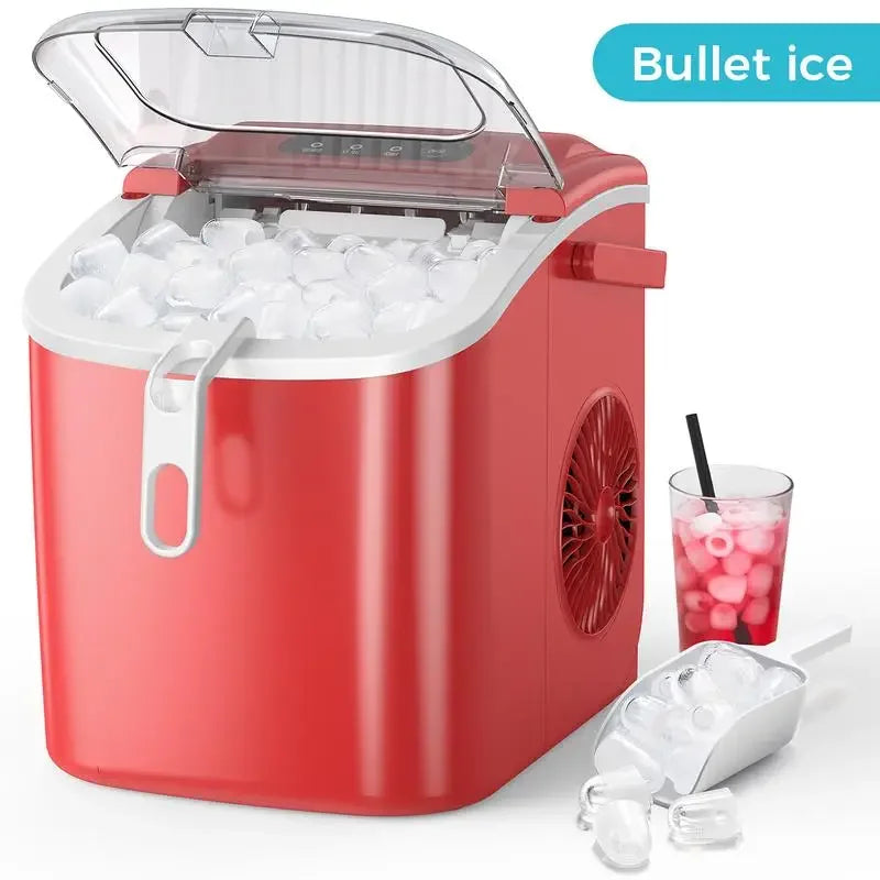 COWSAR Bullet Ice Maker Countertop with Self-Cleaning, 26.5lbs/24Hrs, 6 Mins/9 Pcs Bullet Ice, Portable Ice Maker