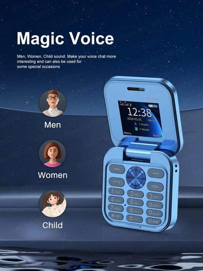 SERVO i17 Mini Dual SIM Card Fold Mobile Phone 2G Network Video Player Flashlight FM Radio Magic Voice Small Box Flip Cellphones - MarvelouStoree