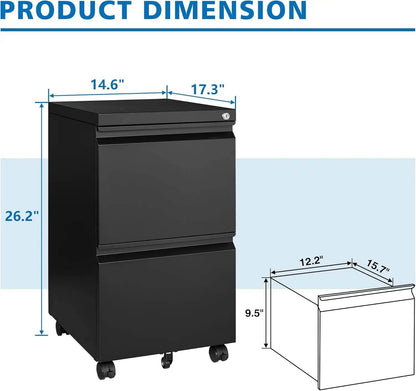 2-drawer file cabinet with lock, metal vertical file cabinet with wheels, mobile file cabinet - MarvelouStoree