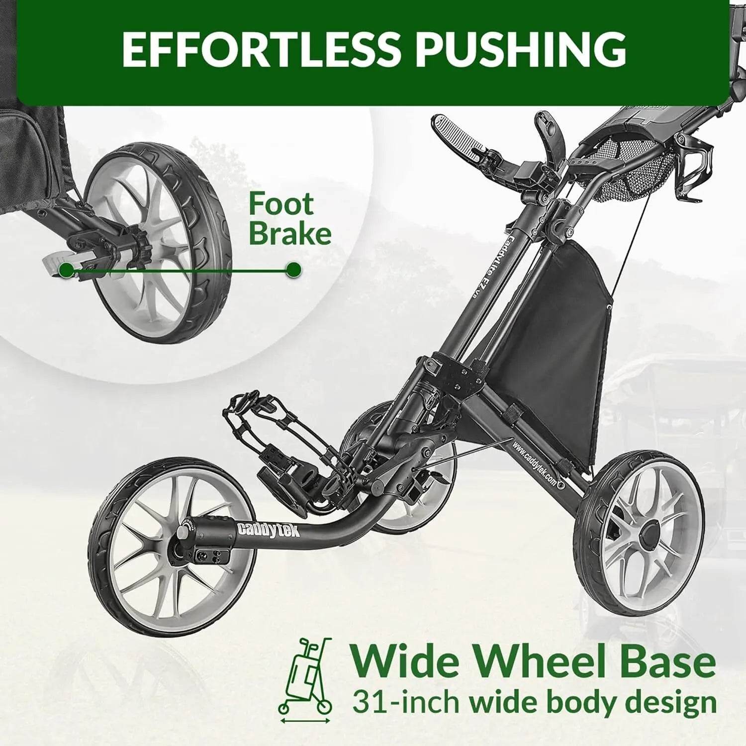 3 Wheel Golf Push Cart - Foldable Collapsible Lightweight Pushcart with Foot Brake - Easy to Open & Close - MarvelouStoree