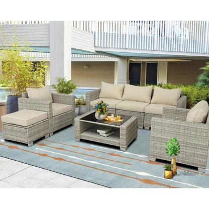 7 Pieces Patio Furniture Sets Conversation Sets Balcony Furniture Outdoor Sectional for Backyard Lawn Garden Porch Poolside - MarvelouStoree