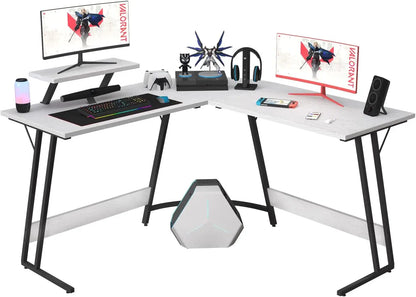 L Shaped Gaming Desk Computer Corner Desk PC Gaming Desk Table with Large Monitor Riser Stand for Home Office