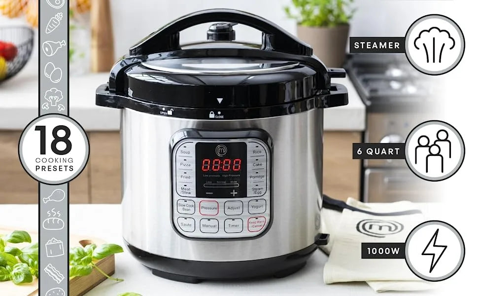 Electric Pressure Cooker 10 in 1 Multifunctional, Slow Cooker, Rice Maker, Programmable with 18 Cooking Presets, Non-Stick, 6 Qt