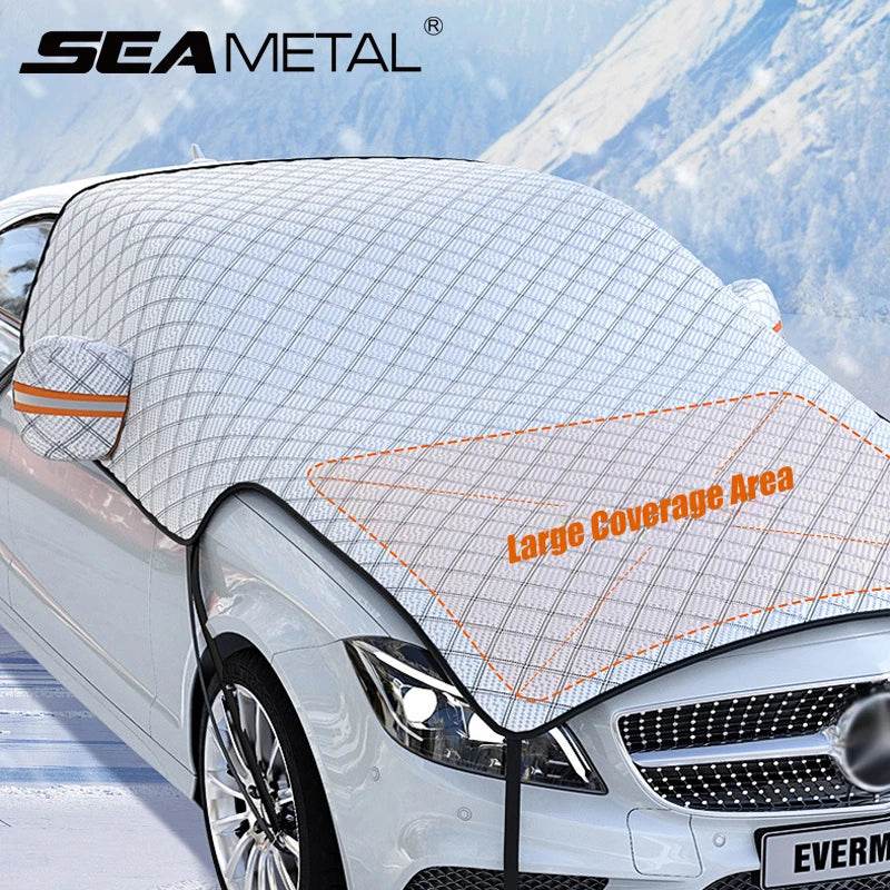 SEAMETAL Outdoor Car Cover Winter Snowproof Windshield Cover Snow Shield Universal Anti-Frost Snow Cover with Windproof Strap - MarvelouStoree