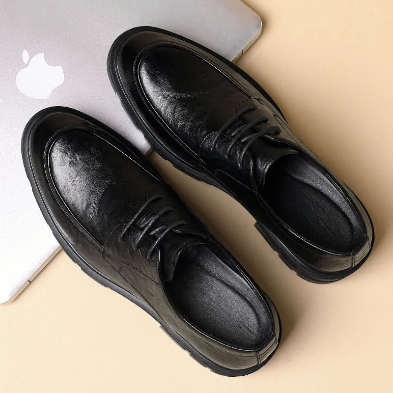 New Men Leather Shoes For Men Business Dress Shoes Slip On Invisible Inner Height Increasing Men's Shoes 8/10 CM Wedding Shoes