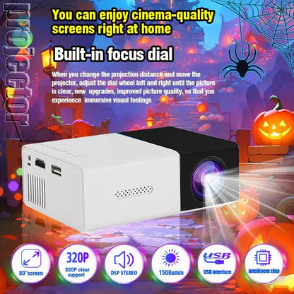 YG300 HD Mini Led Projector Equip 72 Inch Screen and Bracket Hdmi TF Usb Audio Home Media Player Beamer Travel Smart Projector - MarvelouStoree