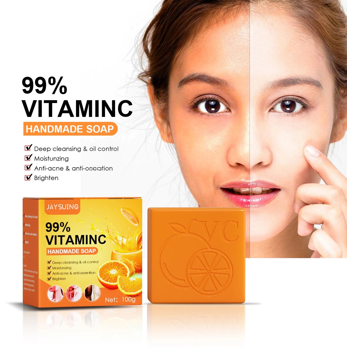 Vitamin C Orange Essence Skin Whitening Soap100g Skin Brightening Gentle Knee Knuckle Elbow Face Body Dark Spot Remover Soap Bar