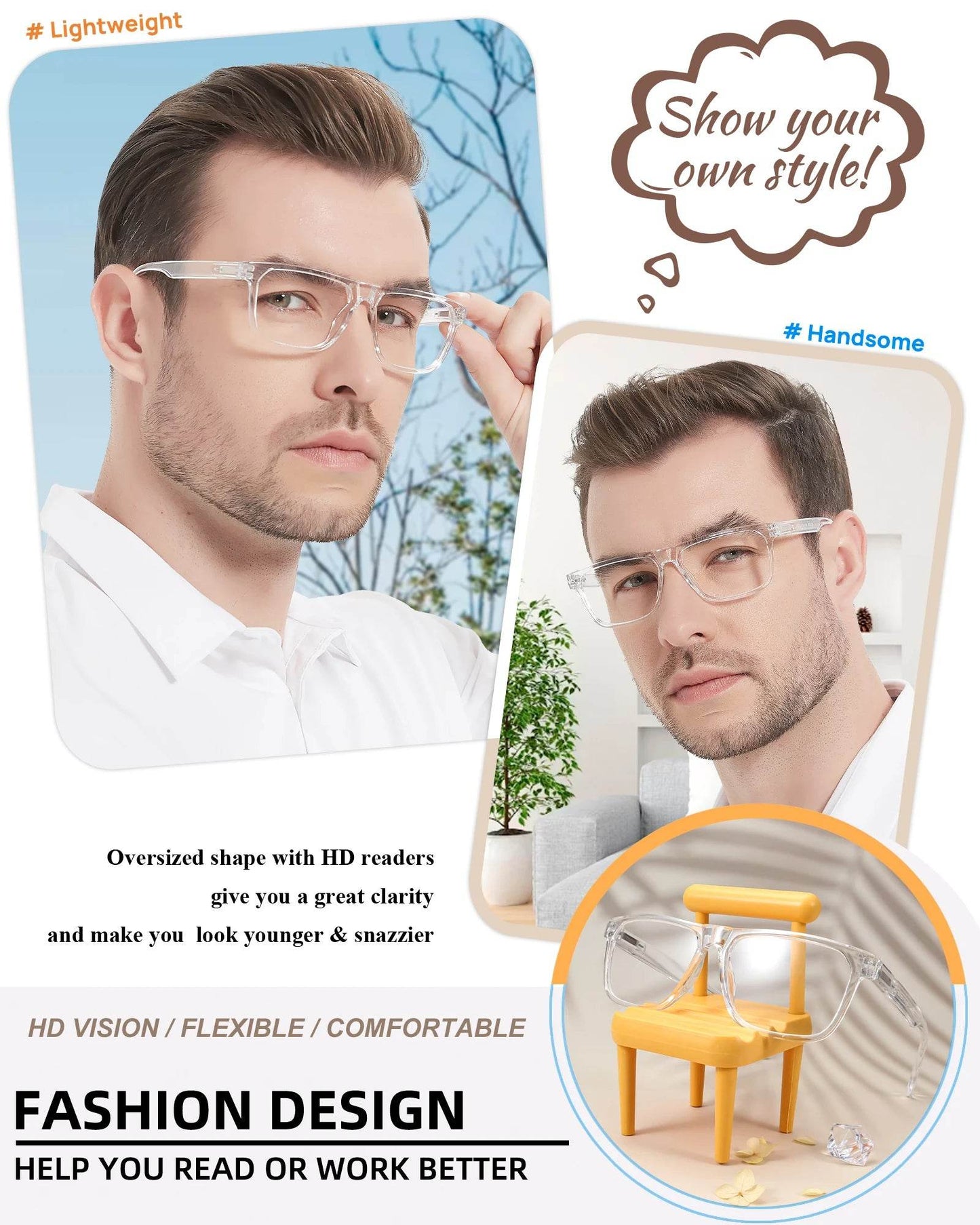 Square Reading Glasses For Men Hyperopia Optical Eyeglasses Frame Presbyopia Glasses Classic Eyewear Magnifying Readers +1.25 +1 - MarvelouStoree