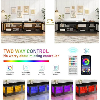 LED TV Stand with Storage Cabinet & RGB LED High Glossy Modern TVs Stand for Living Room TV Console - MarvelouStoree