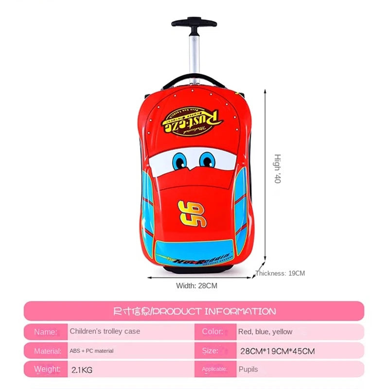 Cartoon Kids Suitcase Boys Can Ride 18" Trolley Box Car Elementary School Backpack with wheels 13" Travel Luggage Boarding Box