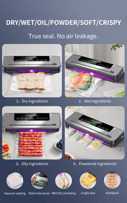 Electric Vacuum Sealer Built-in Cutter Kitchen Food Storage Seal Touch Button Dry/Wet Food Package Sealer Kitchen Vacuum Sealer