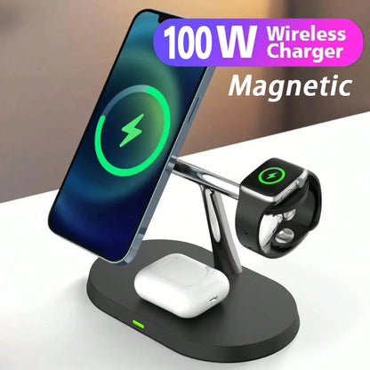 100W 3 in 1 Wireless Charger For iPhone 12 13 14 15 for Magsafe Charger Airpods Pro Apple Watch 9 8 7 6 QI Fast Charging Station