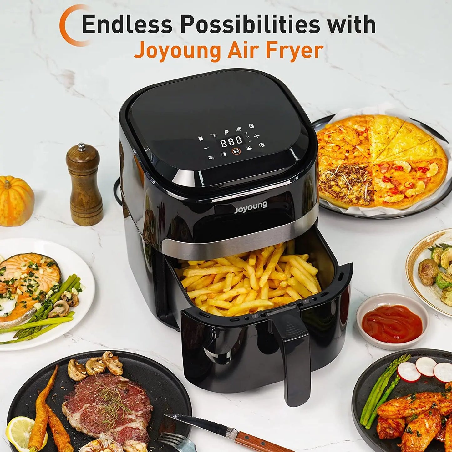 JOYOUNG Air Fryer with Digital LED Touch Screen,8 Automatic Programmes,Air Fryer 4.5 L,Oilless Cooker Preheating and Keeping War