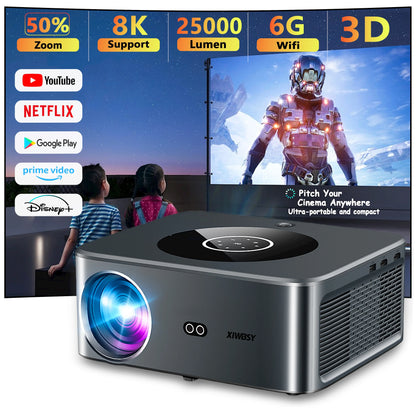 XIWBSY 25000 Lumens Android 4K LED Projector 800ANSI WiFi6 Bluetooth Projector Video Home Theater Auto Focus/Keystone Proyector