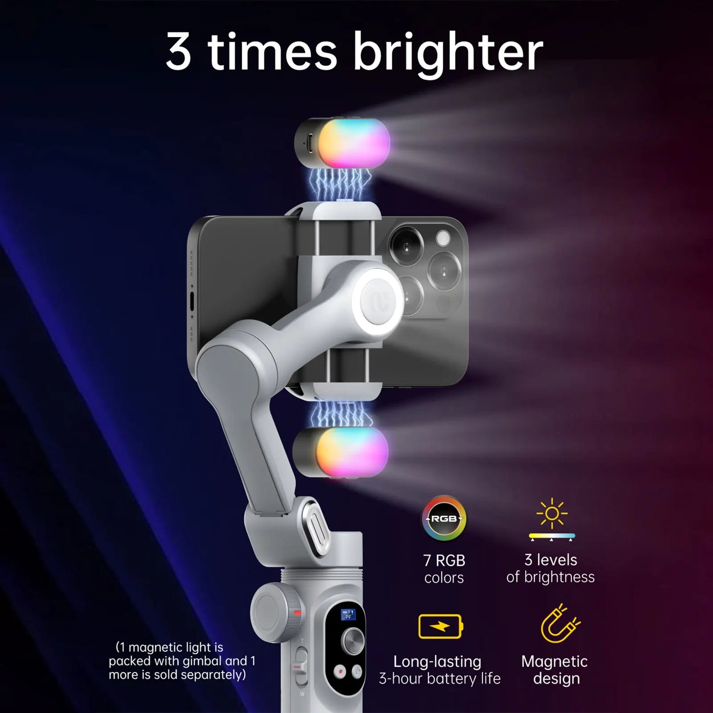 AOCHUAN Smart X Pro 3-Axis Smart Gimbal Stabilizer Set With RGB Magnetic Light OLED Display LED Light Focus Wheel Grey Gimbal