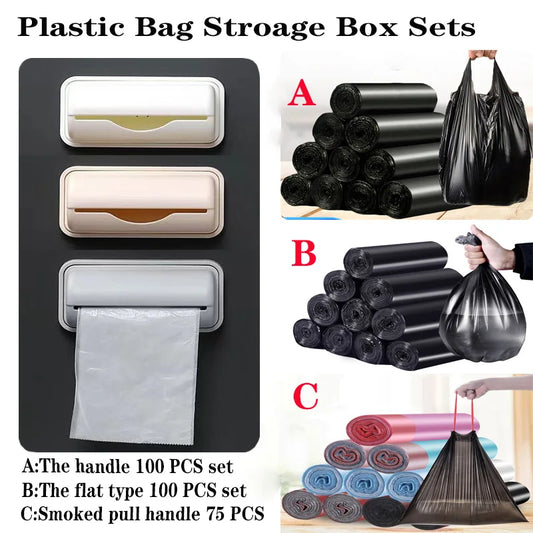 3 style 100 PCS Plastic Bag And Stroage Box Set Adhesive Mount Mounted Garbage Wall Container Bag Holder Bags Containers Storage