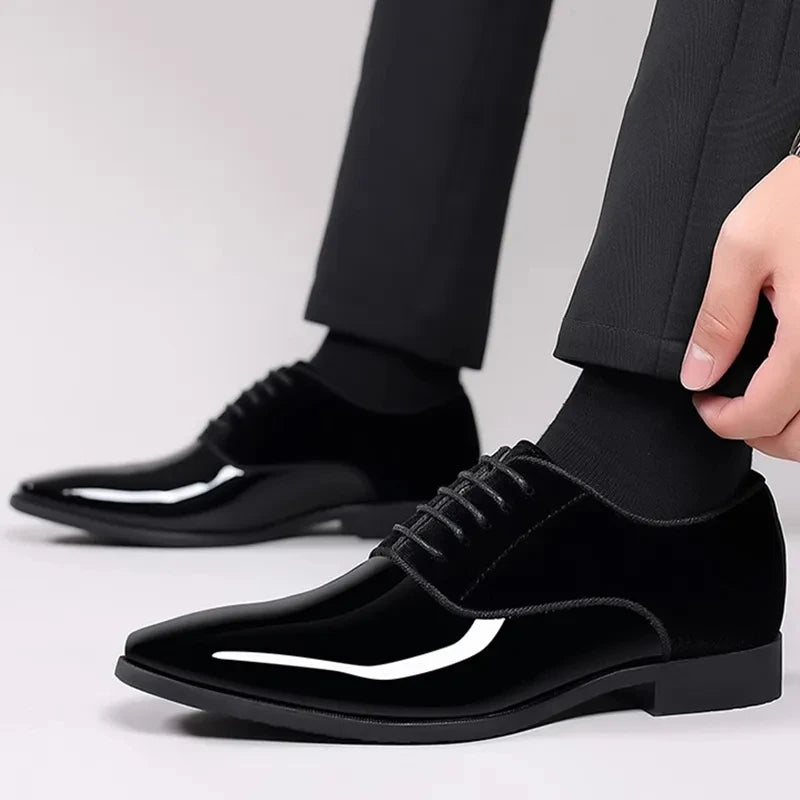 Black PU Patent Leather Shoes for Men Casual Business Shoes Lace Up Formal Office Work Shoes for Male Party Wedding Oxfords