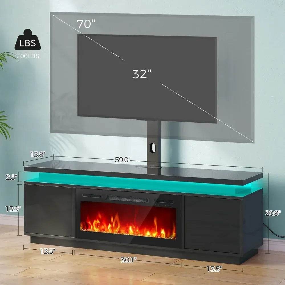 Fireplace TV Stand with Led Lights and Power Outlets, TV Stand Mount with Electric Fireplace, Black Entertainment Center - MarvelouStoree