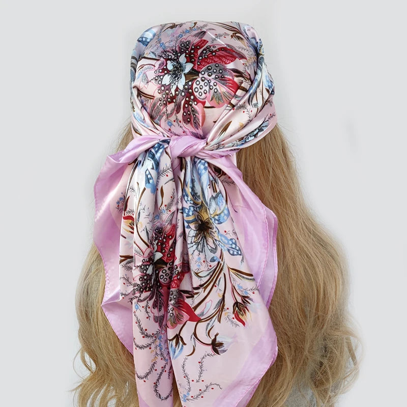 new 90*90cm fashion Silk Scarf Scarftop Headwraps Women Vintage Four Seasons Hair Scarve Hijab Foulard Bandana Femme Headscarf