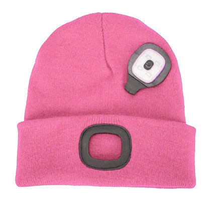 LED Beanie Hat with Light,USB Rechargeable Hands Free 4 LED Knitted Headlamp Cap