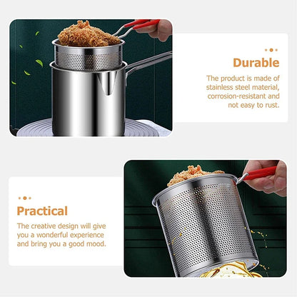 Frying Pan Set Japanese Deep Oil-saving Fryer 304 Stainless Steel High Temperature Kitchen Tempura Chicken Basket Cooking Tools